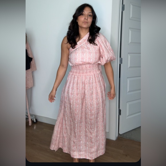 Lug Von Siga Glory Linen One-Shoulder Smocked Waist Midi Dress EUC NO FLAWS - Picture 4 of 6